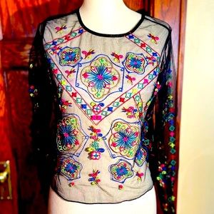 Forever 21 Women's Mesh / See Through Printed Shirt | Black |